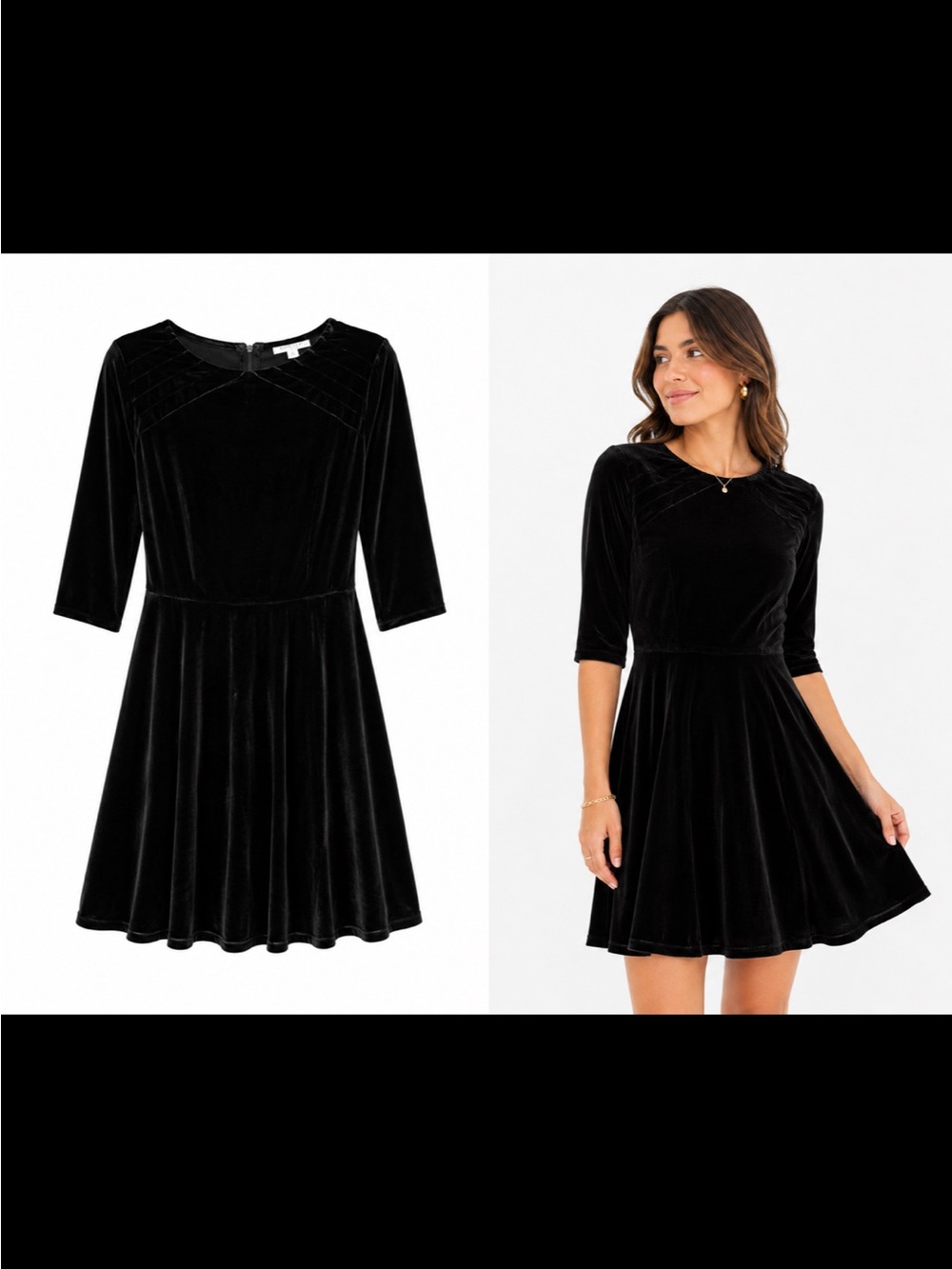 Unique Vintage Black Velvet Fit & Flare Mini Dress